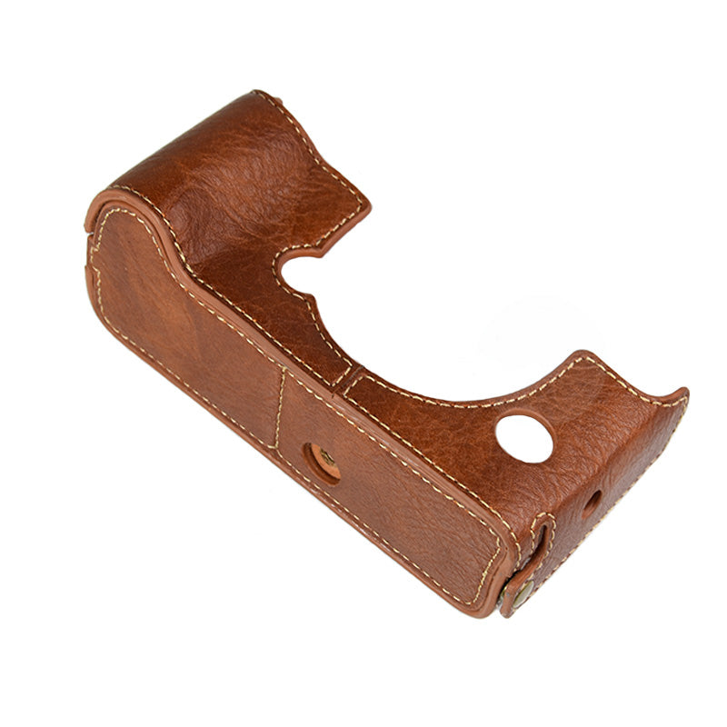 Uniqkart for Fujifilm X-T4/XT4 Stylish Textured PU Leather Camera Bottom Case Protective Half Body Cover with Battery Opening Design - Coffee