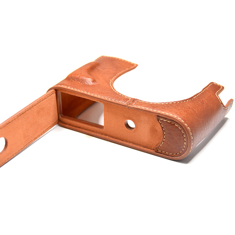 Uniqkart for Leica Q Detachable Textures Leather Camera Bottom Case Protective Half Body Cover Holder - Brown