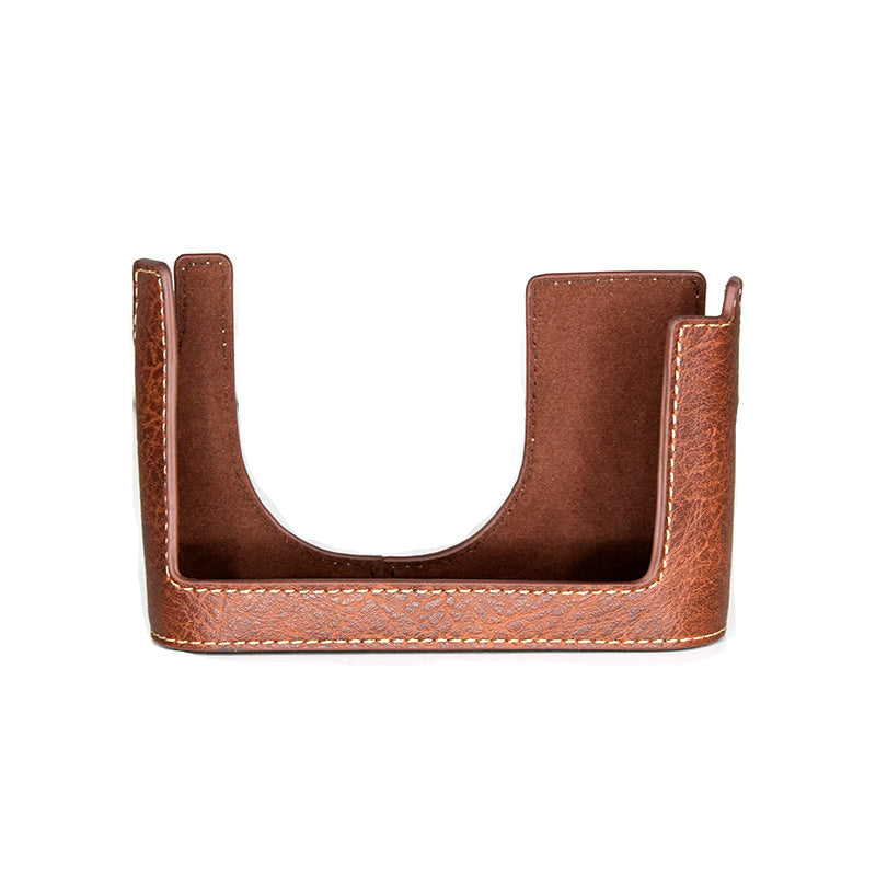 Uniqkart for Leica Q Detachable Textures Leather Camera Bottom Case Protective Half Body Cover Holder - Brown