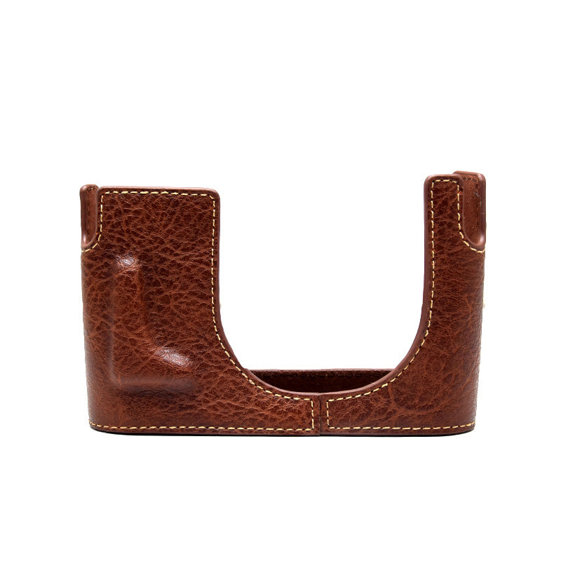 Uniqkart for Leica Q Detachable Textures Leather Camera Bottom Case Protective Half Body Cover Holder - Coffee
