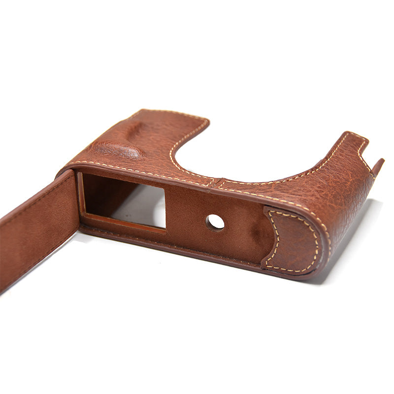 Uniqkart for Leica Q Detachable Textures Leather Camera Bottom Case Protective Half Body Cover Holder - Coffee