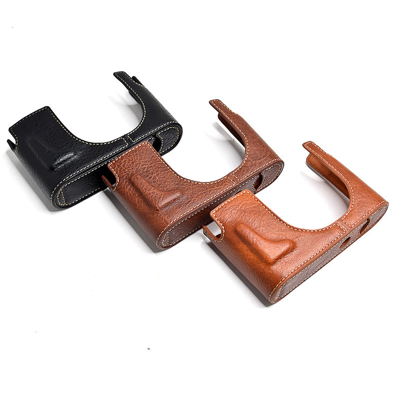 Uniqkart for Leica Q Detachable Textures Leather Camera Bottom Case Protective Half Body Cover Holder - Coffee