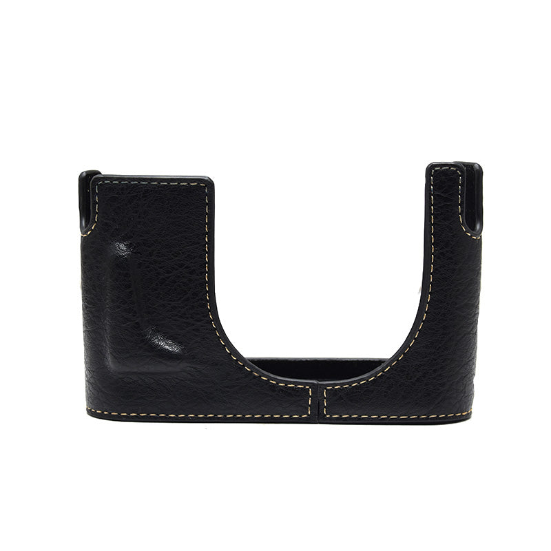 Uniqkart for Leica Q Detachable Textures Leather Camera Bottom Case Protective Half Body Cover Holder - Black