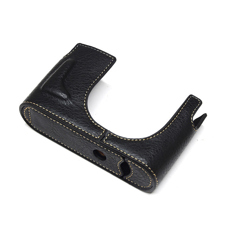 Uniqkart for Leica Q Detachable Textures Leather Camera Bottom Case Protective Half Body Cover Holder - Black
