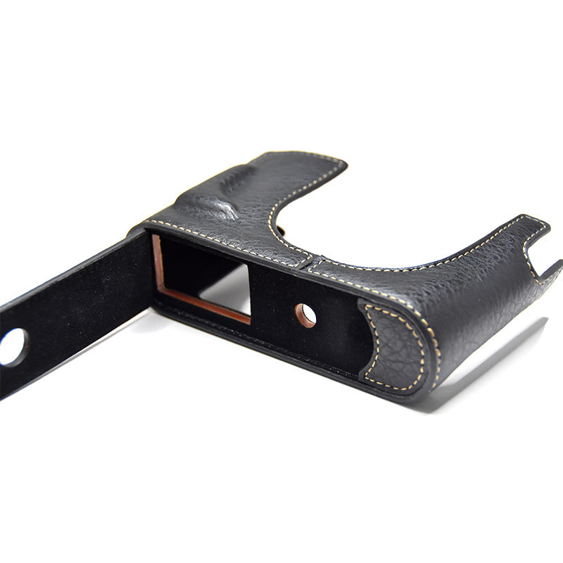 Uniqkart for Leica Q Detachable Textures Leather Camera Bottom Case Protective Half Body Cover Holder - Black