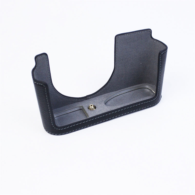 Uniqkart for Leica Q2 Camera Bottom Case Genuine Leather Detachable Protective Half Body Cover Holder - Black
