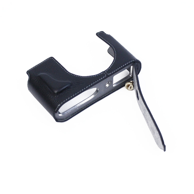 Uniqkart for Leica Q2 Camera Bottom Case Genuine Leather Detachable Protective Half Body Cover Holder - Black