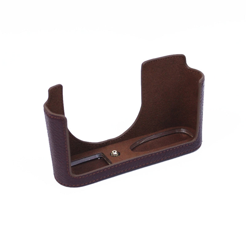 Uniqkart for Leica Q2 Camera Bottom Case Genuine Leather Detachable Protective Half Body Cover Holder - Coffee