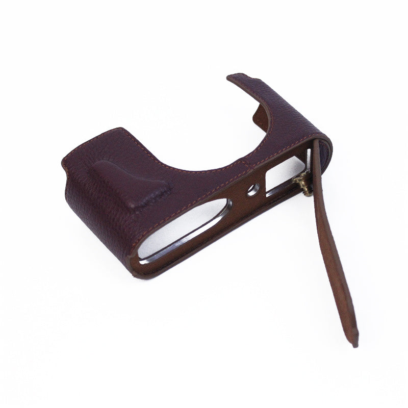 Uniqkart for Leica Q2 Camera Bottom Case Genuine Leather Detachable Protective Half Body Cover Holder - Coffee