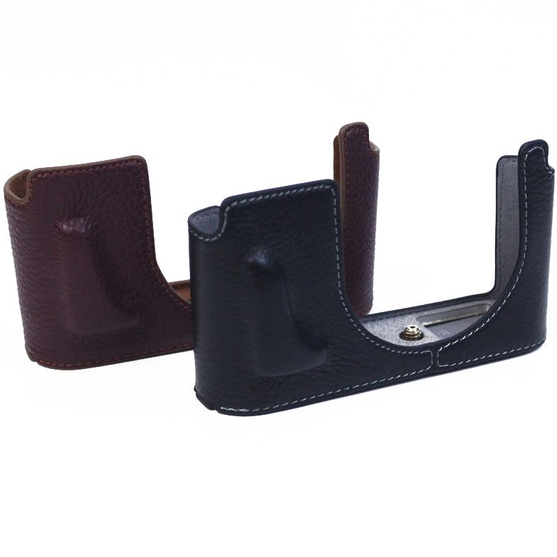 Uniqkart for Leica Q2 Camera Bottom Case Genuine Leather Detachable Protective Half Body Cover Holder - Coffee