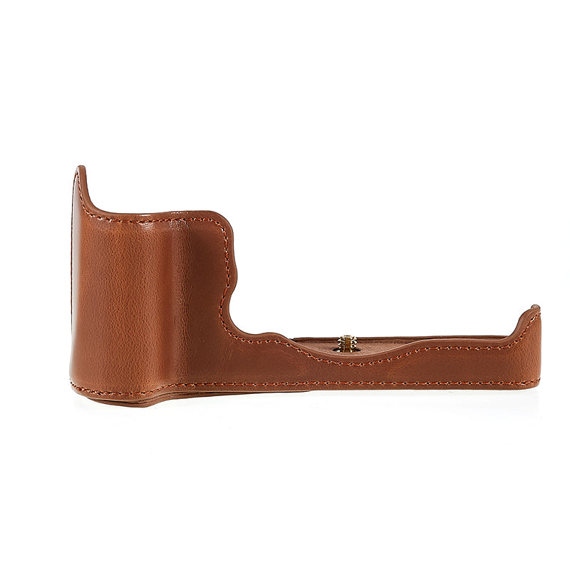 Uniqkart for Fujifilm XT4/X-T4 PU Leather Camera Bottom Case Protective Half Body Cover with Battery Opening - Coffee