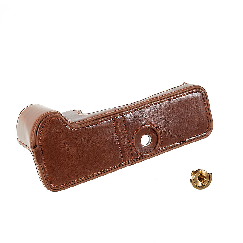 Uniqkart for Fujifilm XT4/X-T4 PU Leather Camera Bottom Case Protective Half Body Cover with Battery Opening - Coffee