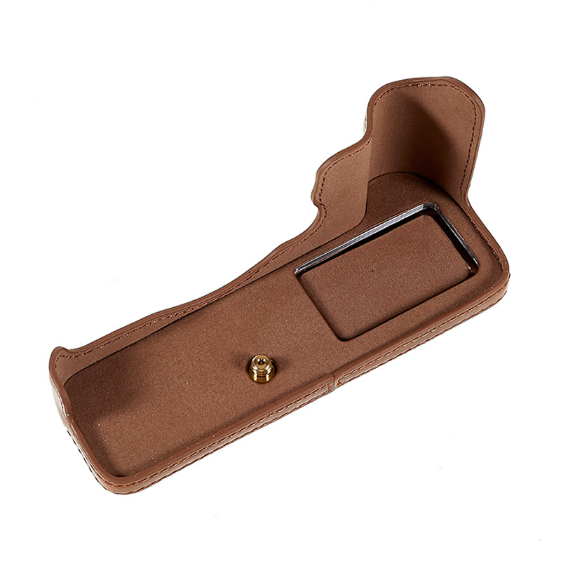 Uniqkart for Fujifilm XT4/X-T4 PU Leather Camera Bottom Case Protective Half Body Cover with Battery Opening - Coffee