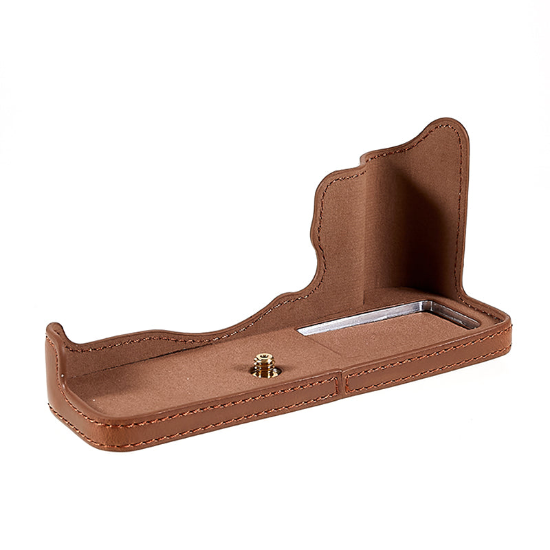 Uniqkart for Fujifilm XT4/X-T4 PU Leather Camera Bottom Case Protective Half Body Cover with Battery Opening - Coffee