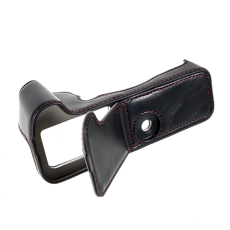 Uniqkart for Fujifilm XT4/X-T4 PU Leather Camera Bottom Case Protective Half Body Cover with Battery Opening - Black