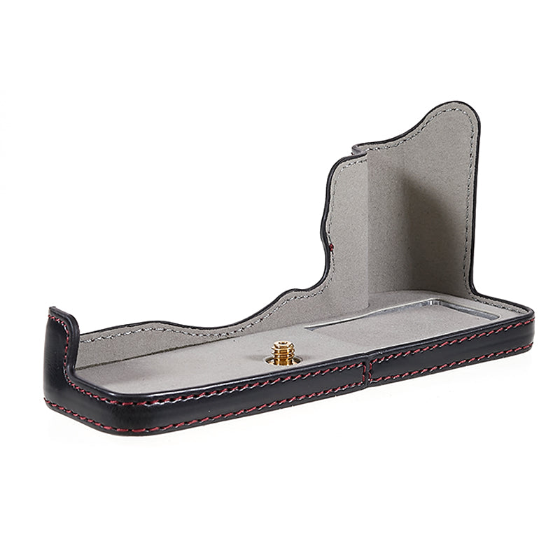 Uniqkart for Fujifilm XT4/X-T4 PU Leather Camera Bottom Case Protective Half Body Cover with Battery Opening - Black