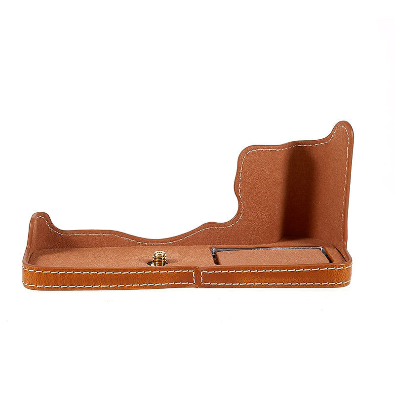 Uniqkart for Fujifilm XT4/X-T4 PU Leather Camera Bottom Case Protective Half Body Cover with Battery Opening - Brown