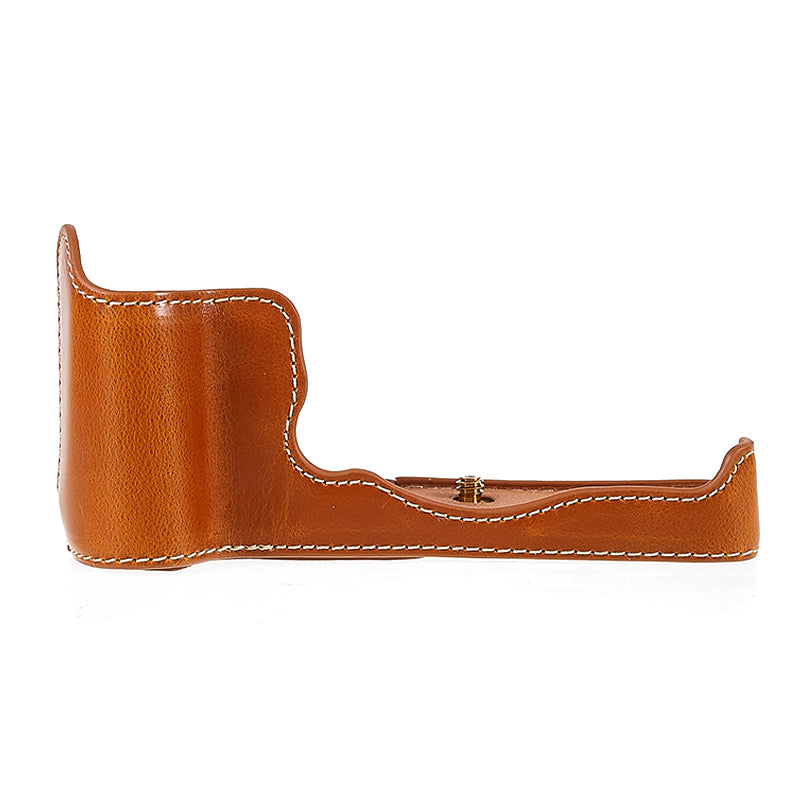 Uniqkart for Fujifilm XT4/X-T4 PU Leather Camera Bottom Case Protective Half Body Cover with Battery Opening - Brown