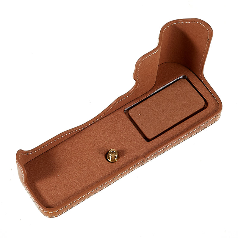 Uniqkart for Fujifilm XT4/X-T4 PU Leather Camera Bottom Case Protective Half Body Cover with Battery Opening - Brown