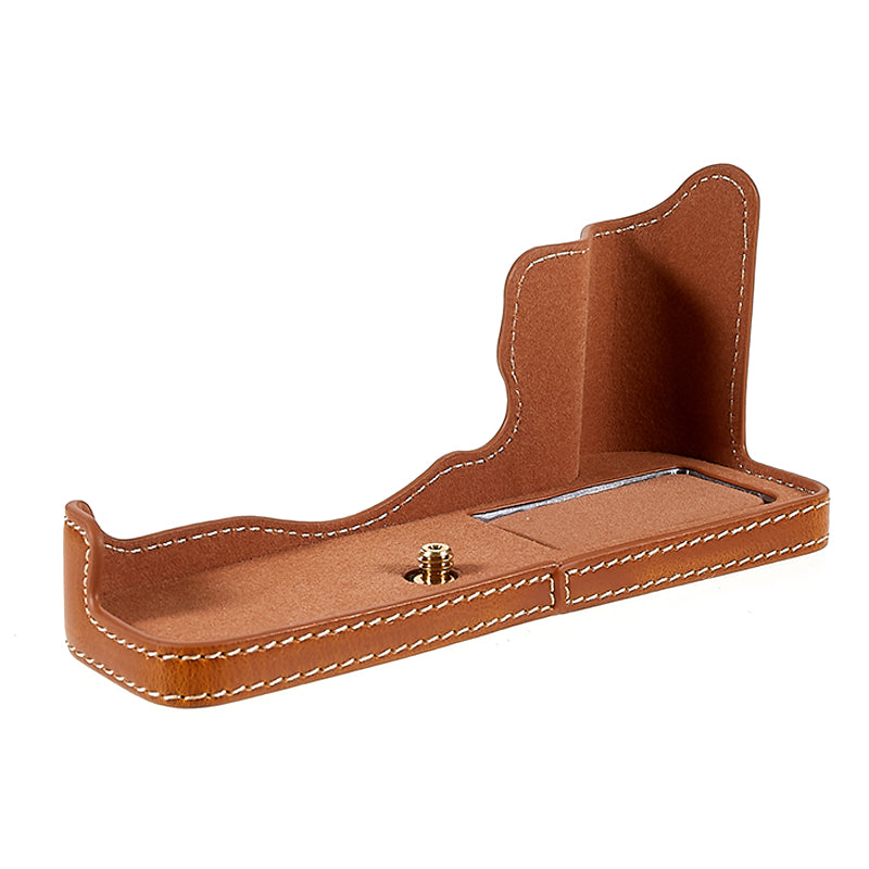 Uniqkart for Fujifilm XT4/X-T4 PU Leather Camera Bottom Case Protective Half Body Cover with Battery Opening - Brown