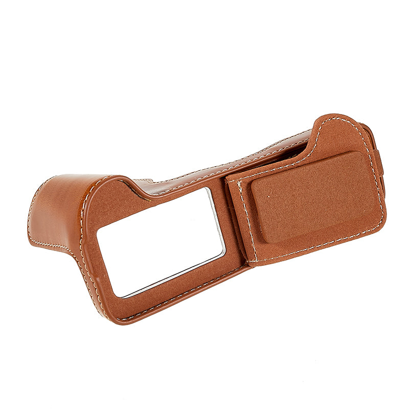 Uniqkart for Fujifilm XT4/X-T4 PU Leather Camera Bottom Case Protective Half Body Cover with Battery Opening - Brown