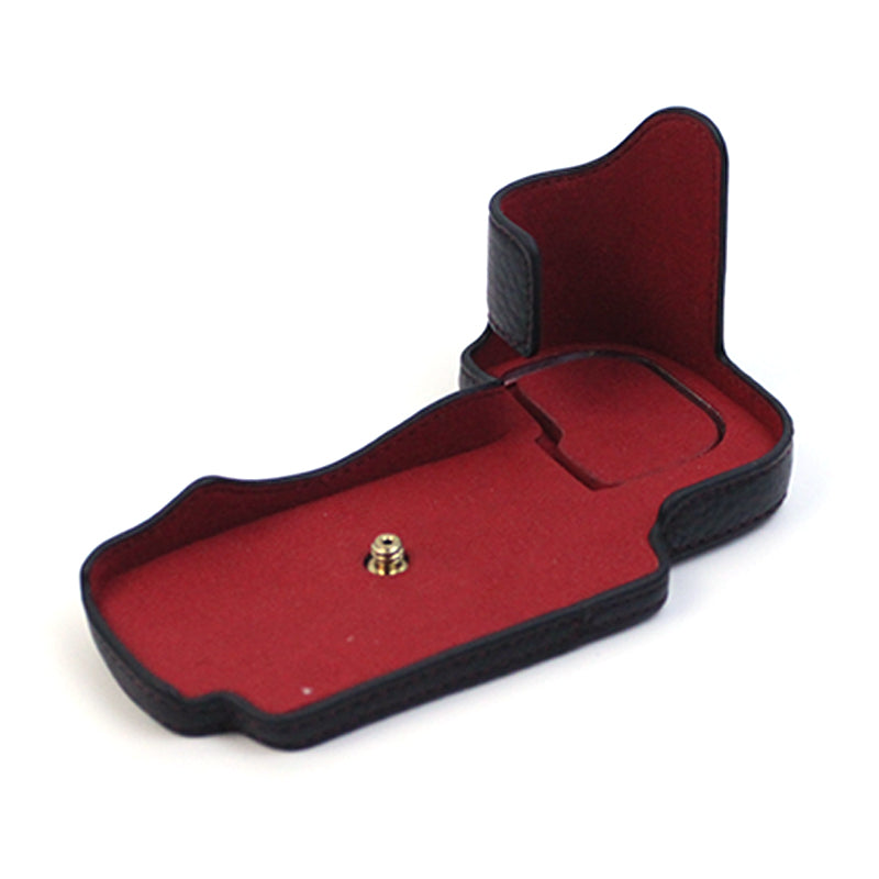 Uniqkart for Panasonic LUMIX GH6/DC-GH6GK Genuine Leather Camera Bottom Case Protective Half Body Cover with Battery Opening Design - Black