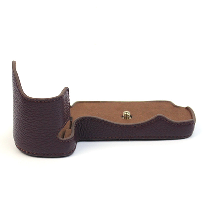 Uniqkart for Panasonic LUMIX GH6/DC-GH6GK Genuine Leather Camera Bottom Case Protective Half Body Cover with Battery Opening Design - Coffee