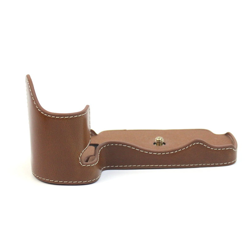 Uniqkart for Panasonic LUMIX GH6/DC-GH6GK Fashionable PU Leather Camera Bottom Case Battery Opening Design Protective Half Body Cover - Brown