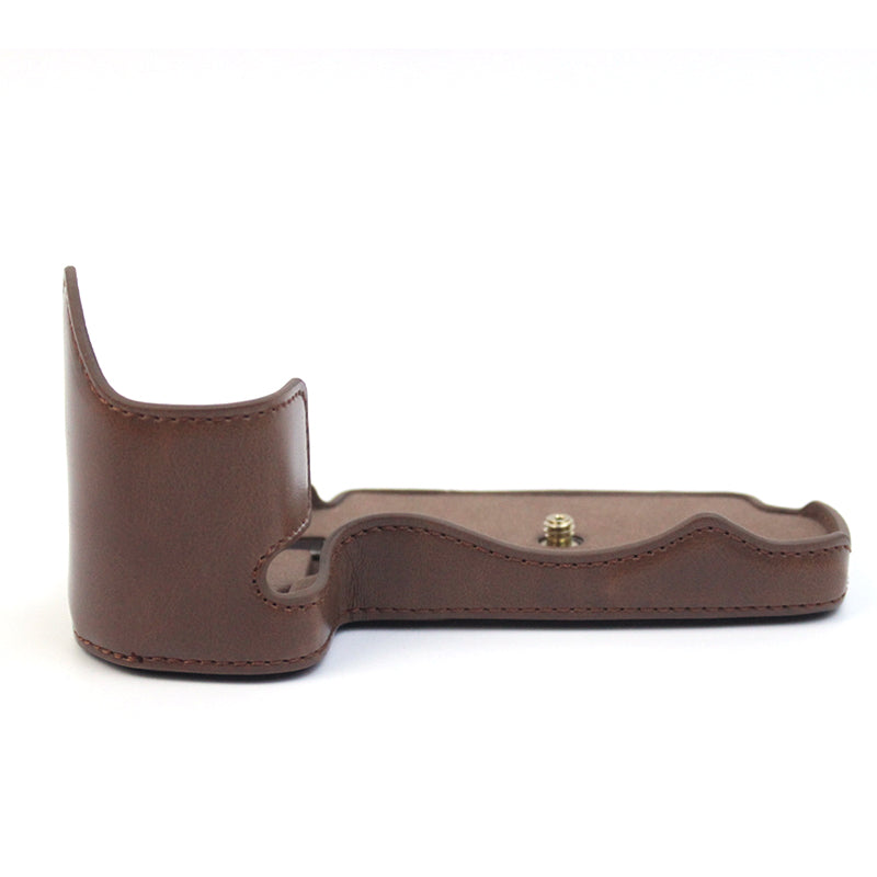 Uniqkart for Panasonic LUMIX GH6/DC-GH6GK Fashionable PU Leather Camera Bottom Case Battery Opening Design Protective Half Body Cover - Coffee