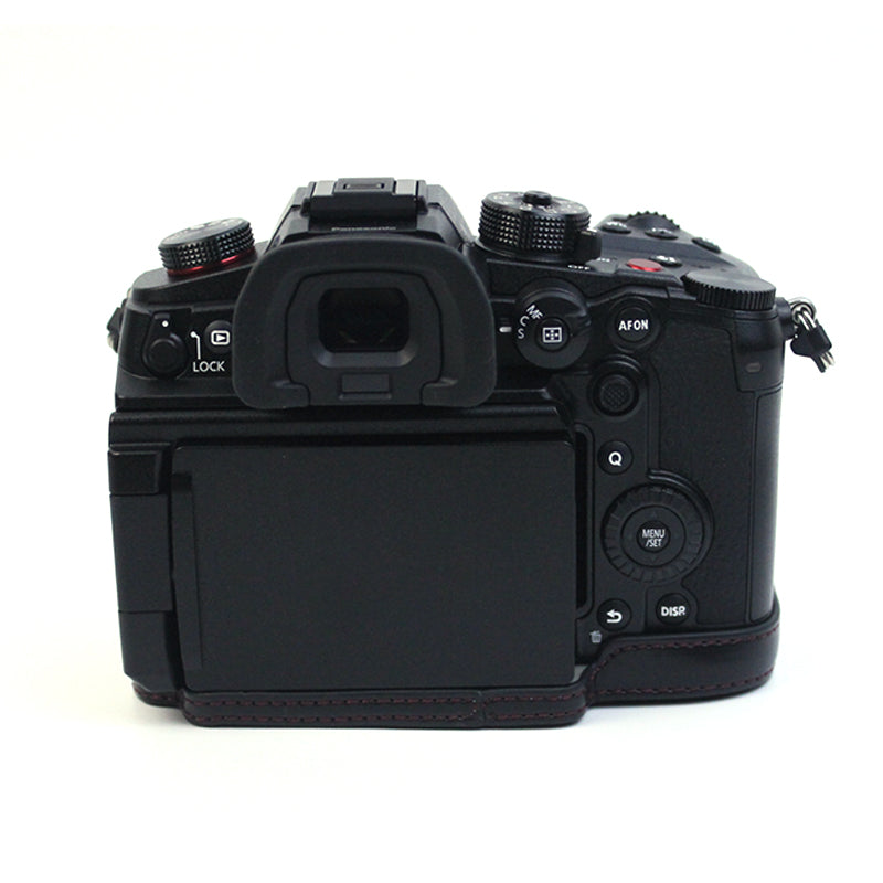 Uniqkart for Panasonic LUMIX GH6/DC-GH6GK Fashionable PU Leather Camera Bottom Case Battery Opening Design Protective Half Body Cover - Black