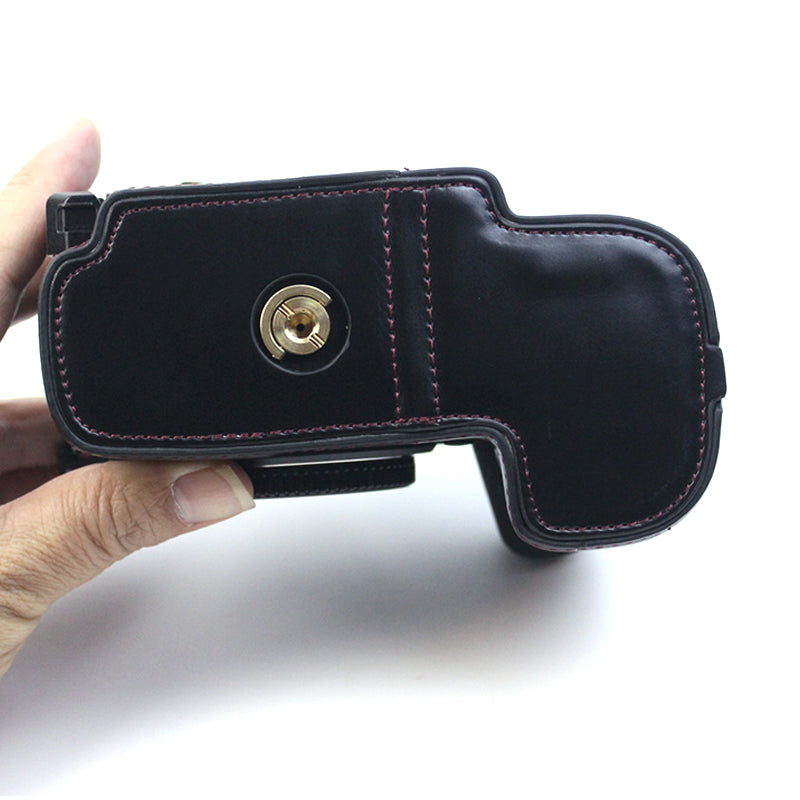 Uniqkart for Panasonic LUMIX GH6/DC-GH6GK Fashionable PU Leather Camera Bottom Case Battery Opening Design Protective Half Body Cover - Black