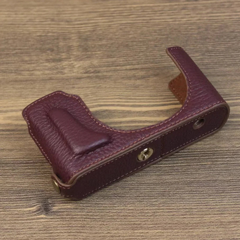 Genuine Leather Protective Case for Leica D-Lux (Typ 109) Digital Cameras Base Cover Support Removable Battery - Coffee