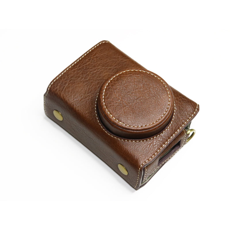 Uniqkart for Ricoh GR II Detachable PU Leather Camera Bag Battery Opening Design Protective Cover with Shoulder Strap - Coffee