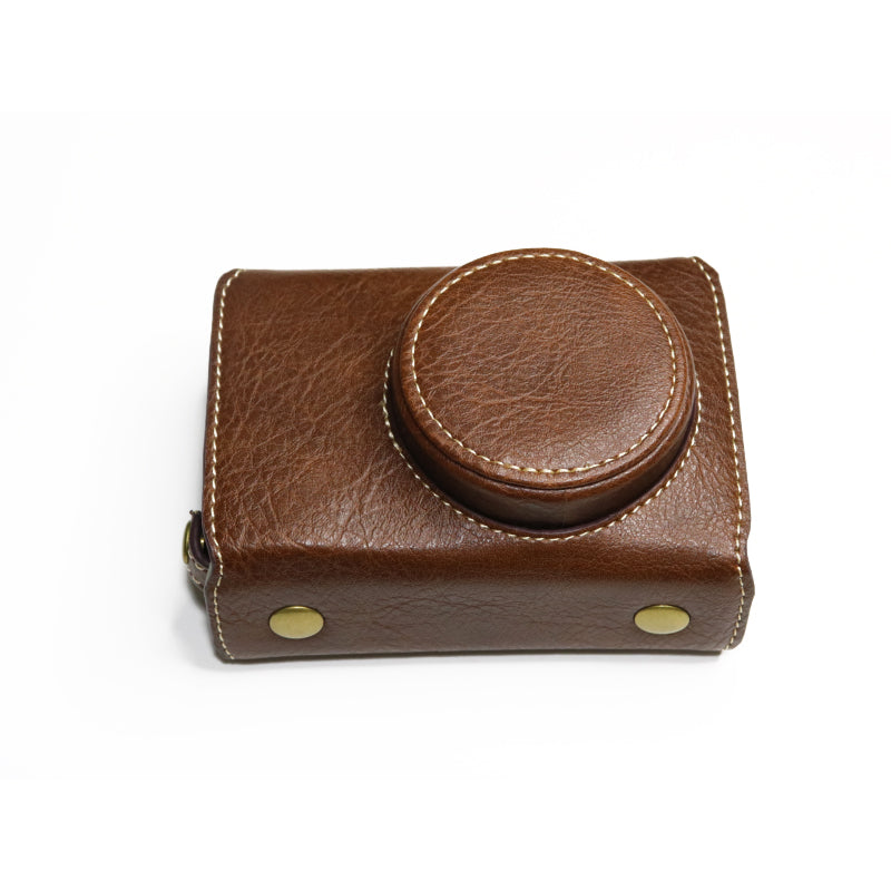Uniqkart for Ricoh GR II Detachable PU Leather Camera Bag Battery Opening Design Protective Cover with Shoulder Strap - Coffee