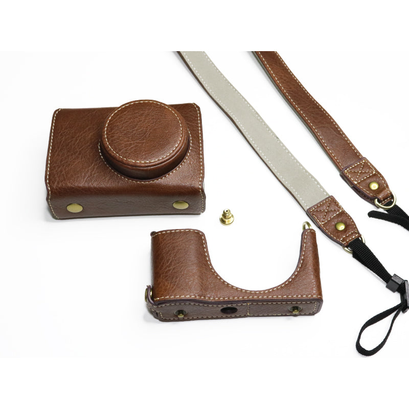 Uniqkart for Ricoh GR II Detachable PU Leather Camera Bag Battery Opening Design Protective Cover with Shoulder Strap - Coffee