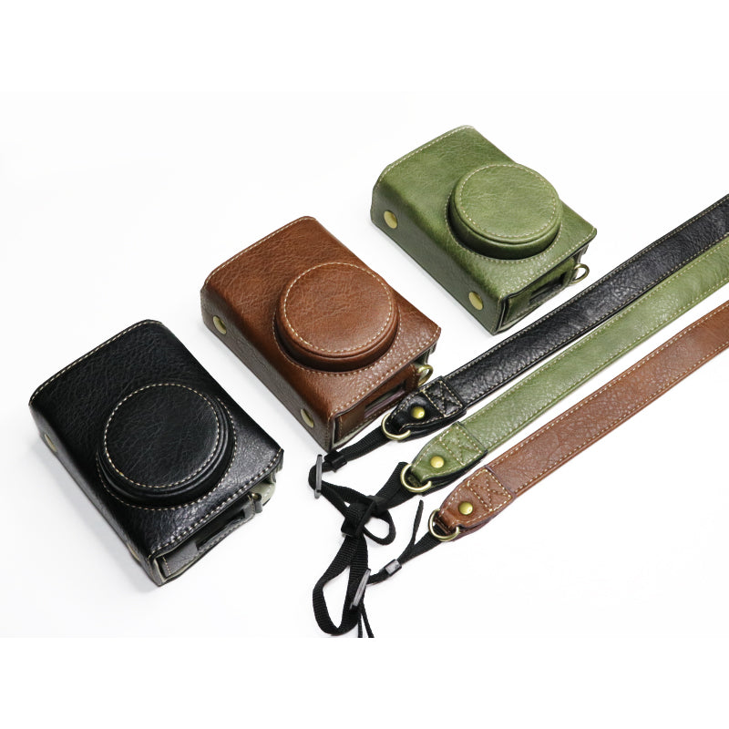 Uniqkart for Ricoh GR II Detachable PU Leather Camera Bag Battery Opening Design Protective Cover with Shoulder Strap - Coffee