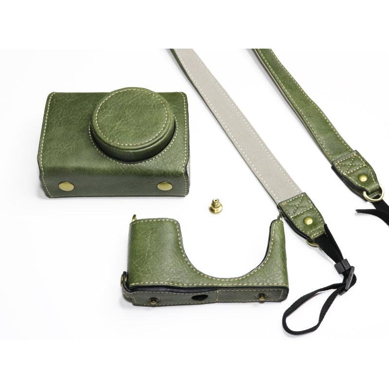 Uniqkart for Ricoh GR II Detachable PU Leather Camera Bag Battery Opening Design Protective Cover with Shoulder Strap - Green