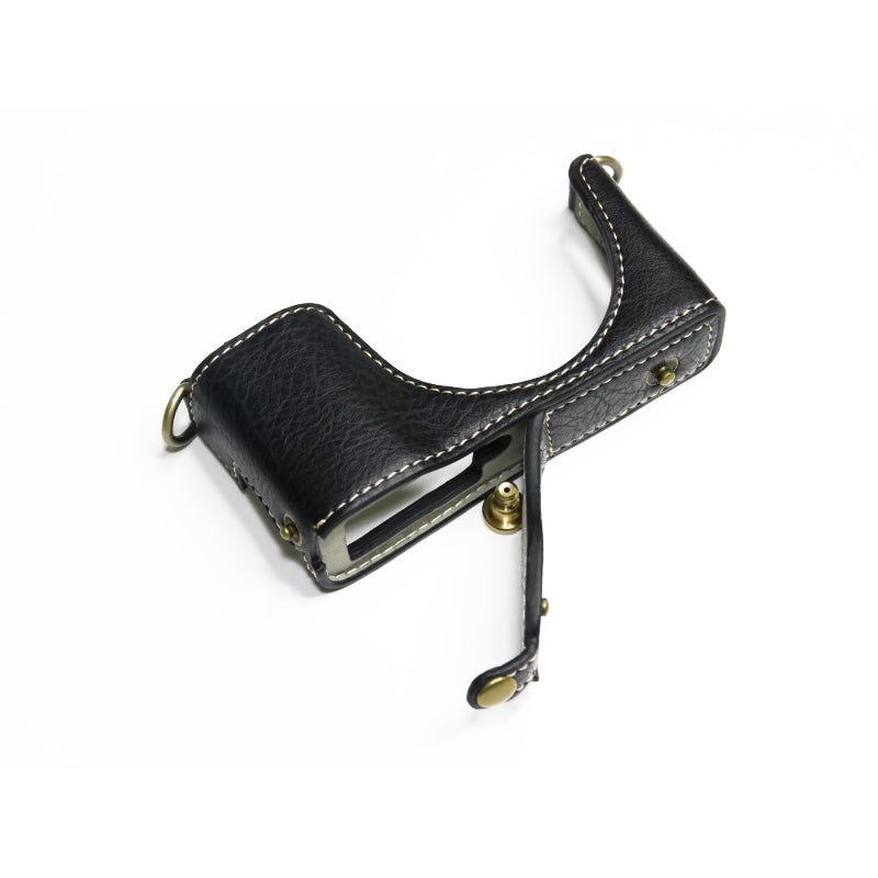 Uniqkart for Ricoh GR II Detachable PU Leather Camera Bag Battery Opening Design Protective Cover with Shoulder Strap - Black