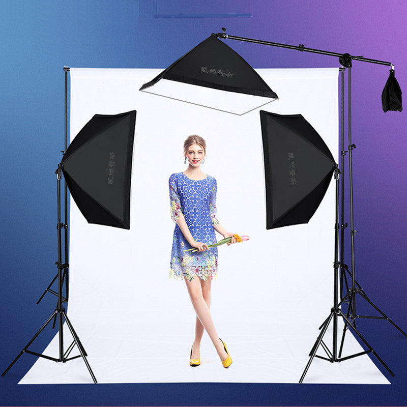 5070 Softbox Photography Lamp Suit Light Stand with Cross Bar Arm Photo Studio Lighting Soft Box - EU Plug