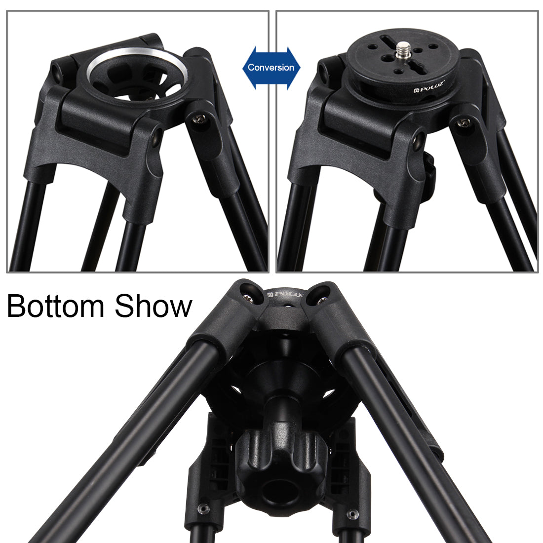 Puluz PU3503 75mm Half Ball Flat to Bowl Adapter for Fluid Head Tripod DSLR Rig Camera - Black