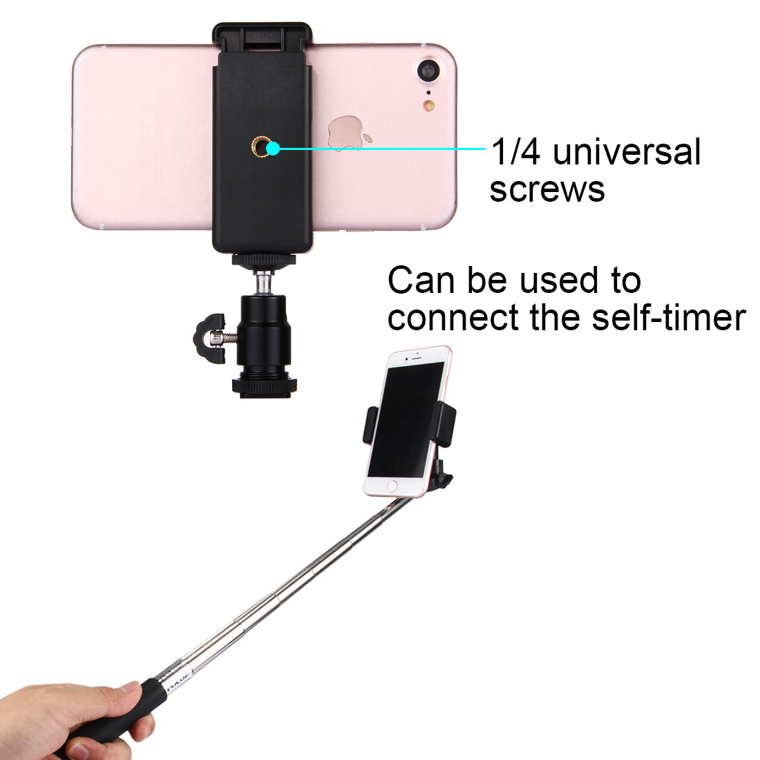PULUZ PU214 1/4 inch Hot Shoe Tripod Head + Tripod Stand Clamp for Smartphones, Clamp Width: 6-7.6cm