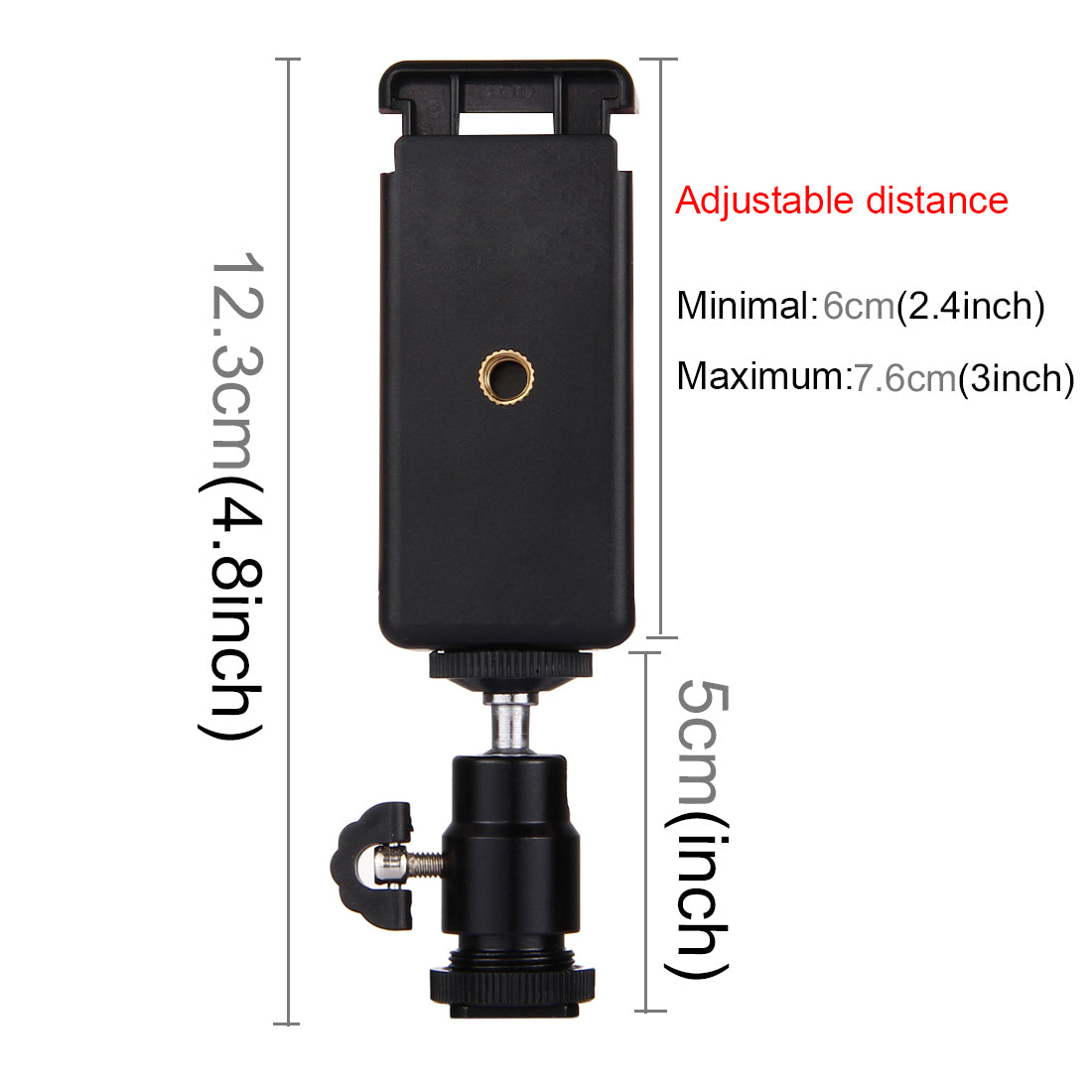 PULUZ PU214 1/4 inch Hot Shoe Tripod Head + Tripod Stand Clamp for Smartphones, Clamp Width: 6-7.6cm