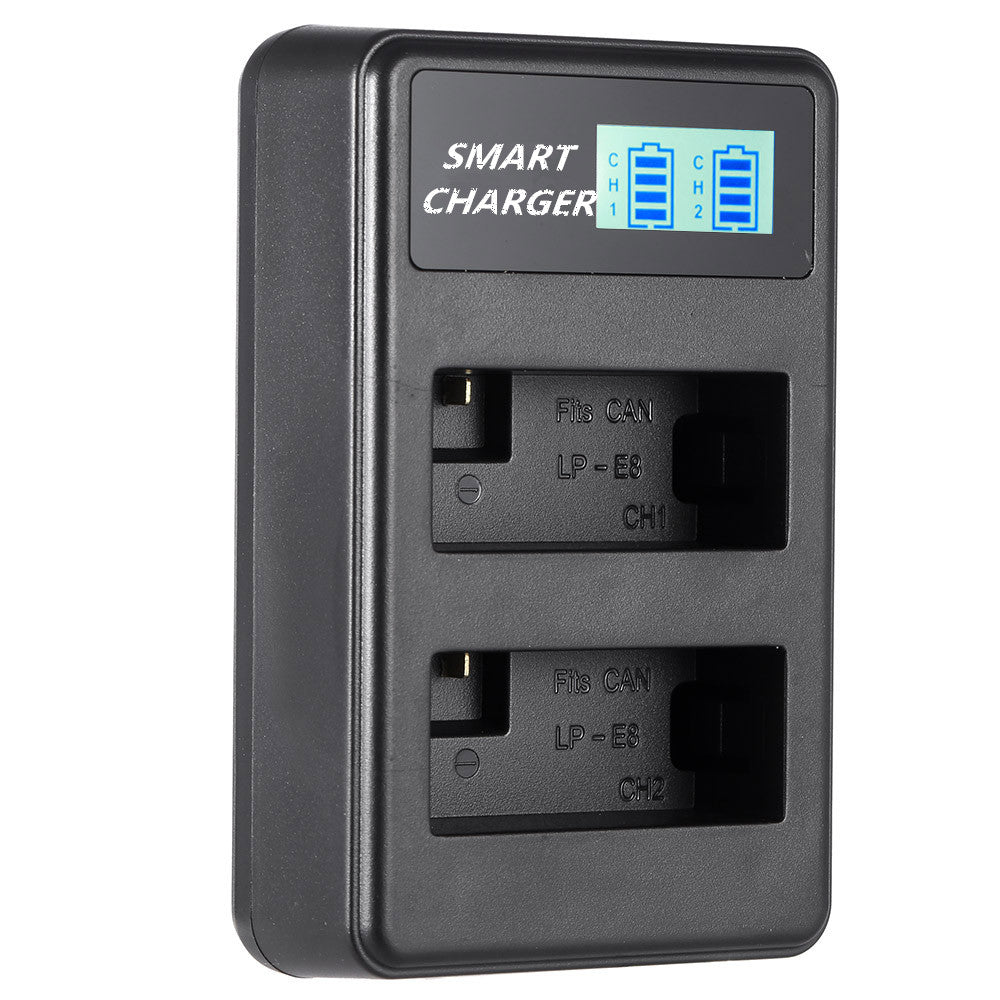 LCD Display 2-Channel LP-E8 Battery USB Charger for Canon EOS 550D 600D 650D etc