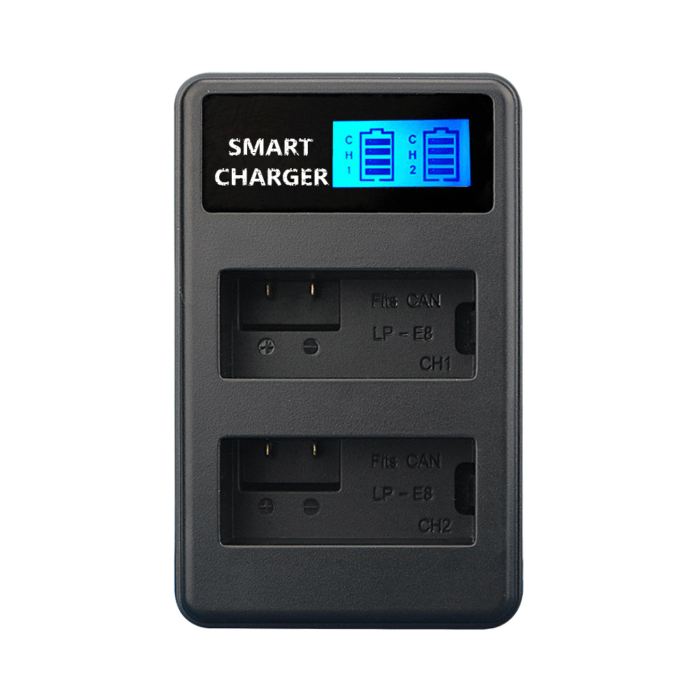 LCD Display 2-Channel LP-E8 Battery USB Charger for Canon EOS 550D 600D 650D etc