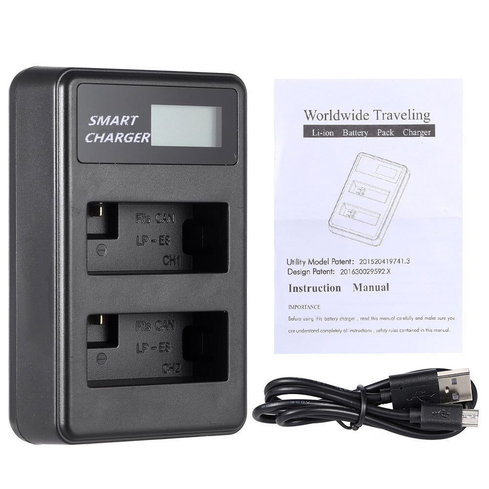 LCD Display 2-Channel LP-E8 Battery USB Charger for Canon EOS 550D 600D 650D etc