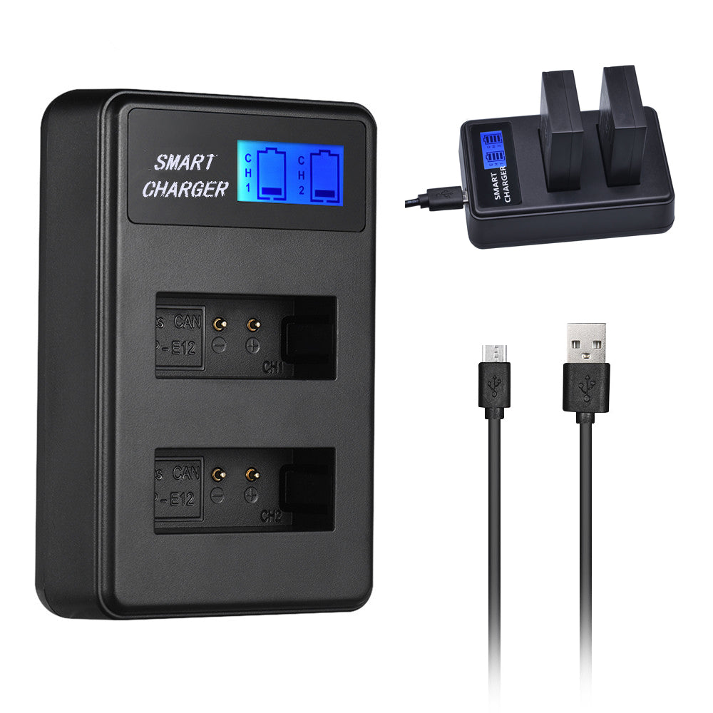 LCD Display Two-Channel LP-E12 USB Battery Charger for Canon EOS M M10 M50 M100 etc