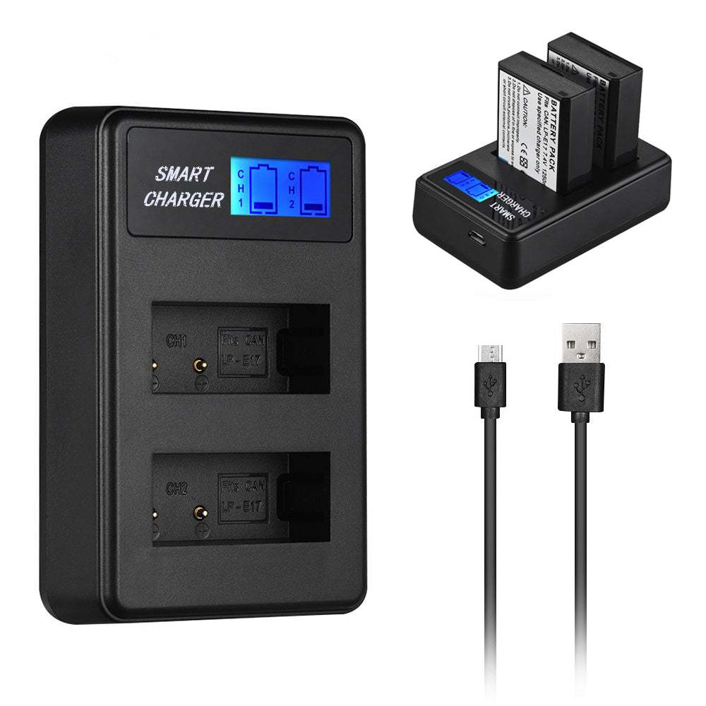 LCD Display 2-Channel LP-E17 Battery USB Charger for Canon EOS M3 M5, EOS 750D 760D etc