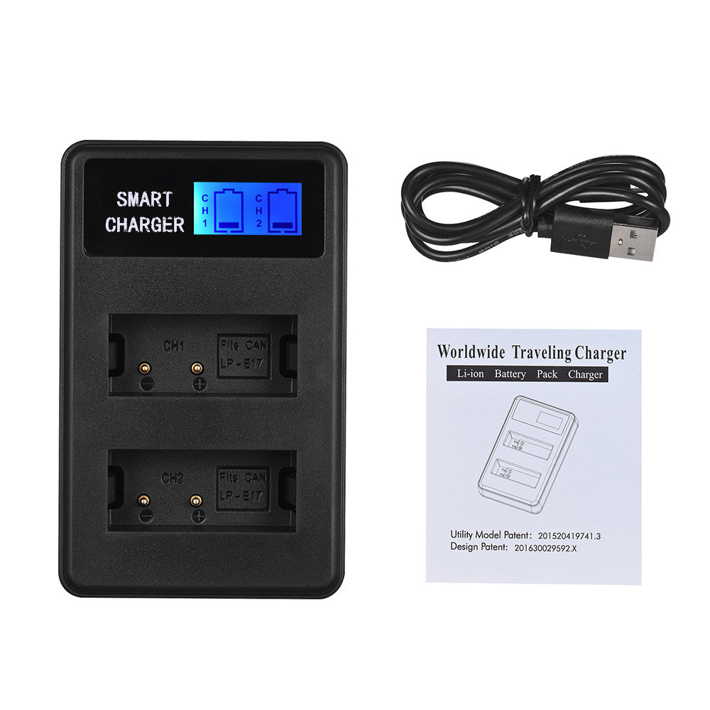 LCD Display 2-Channel LP-E17 Battery USB Charger for Canon EOS M3 M5, EOS 750D 760D etc