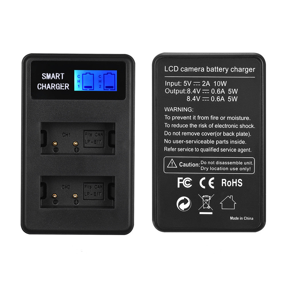 LCD Display 2-Channel LP-E17 Battery USB Charger for Canon EOS M3 M5, EOS 750D 760D etc