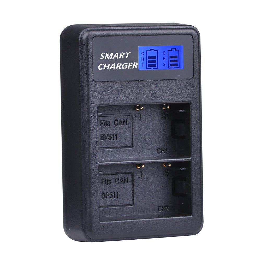 BP-511/511A Battery USB Double-Bay Charger with LCD Display for Canon EOS 300D 20D 30D etc